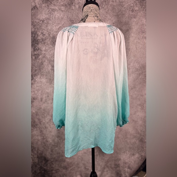 Fyve Ombre Teal White Button-Down Shirt Women size 3X - Picture 4 of 10